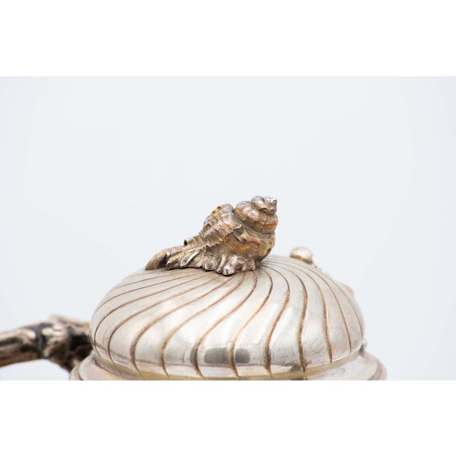 Fluted Silver Kettle on Trivet with Raised Circular Feet, Lamp and Chestnut Handle For Sale - Image 6 of 7