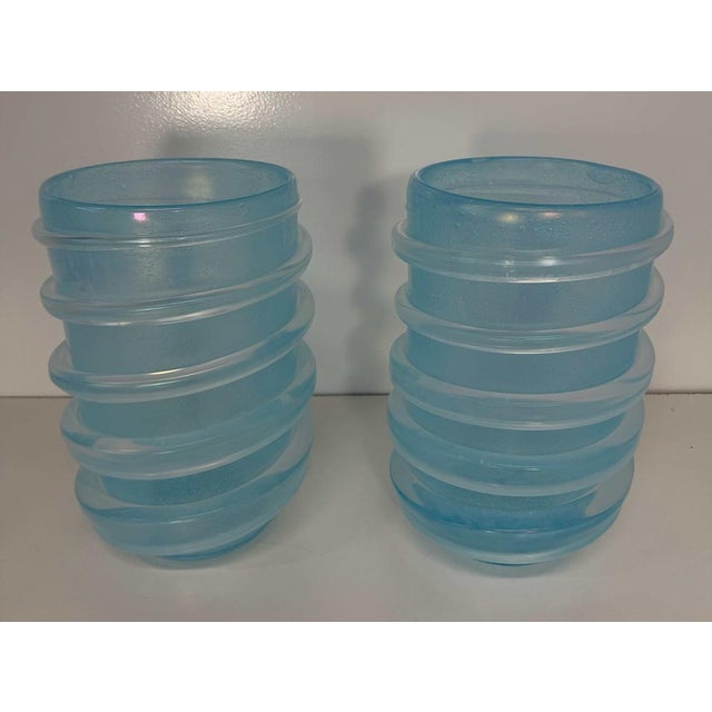 Italian Sculptural Aquamarine Blue Murano Glass Vases by Cenedese, 2000s, Set of 2 For Sale - Image 3 of 10