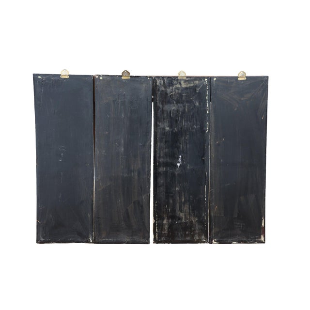 Mid 20th Century Chinese Black Lacquer 4-Panel Wall Screen – Raised Hardstone & Mother-of-Pearl For Sale - Image 4 of 4