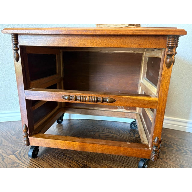 Vintage Traditional Solid Wood 2-Drawer Mobile File Cabinet on Darnell Industrial Casters For Sale - Image 4 of 12