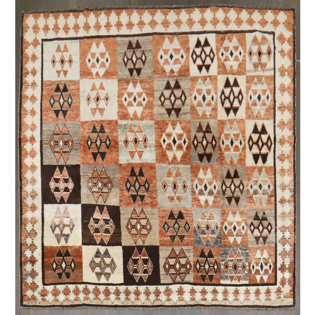 Brown Vintage Zabihi Collection Geometric Persian Square Gabbeh Rug For Sale - Image 8 of 9