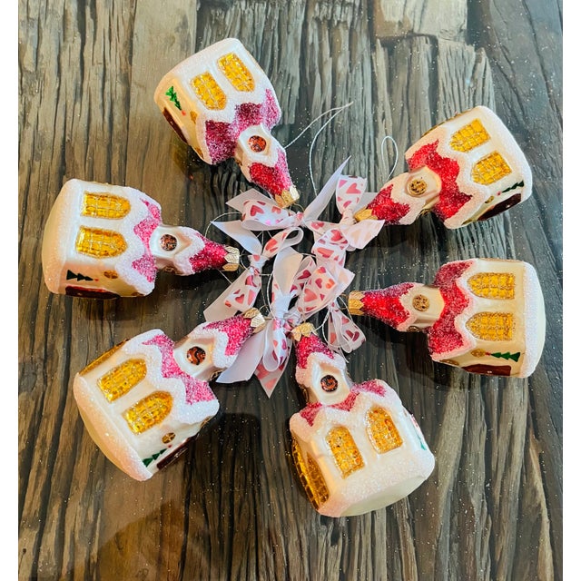 Set of 6 Vintage German Christmas Ornaments Church Figurines For Sale - Image 4 of 5