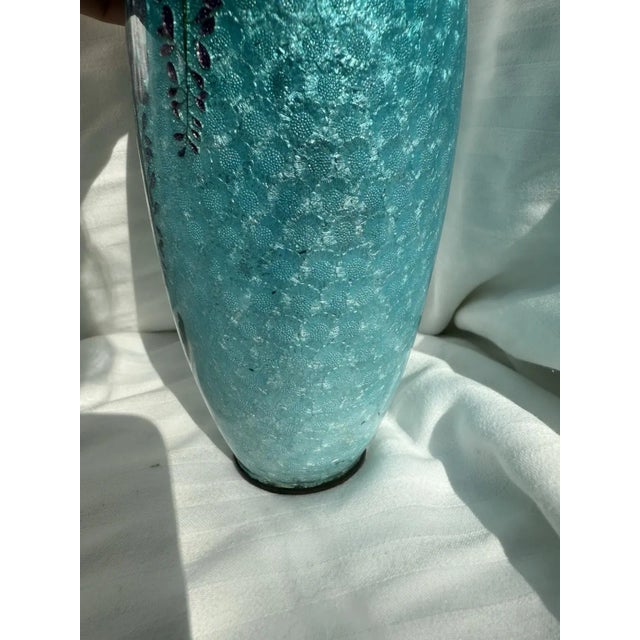 Japanese Cloisonne Enamel Vase Wisteria Ice Blue Ground 7 in Antique Meiji Era For Sale - Image 12 of 14