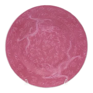 Circa 1880 Chinese Pink Low Bowl Decorated With Dragons