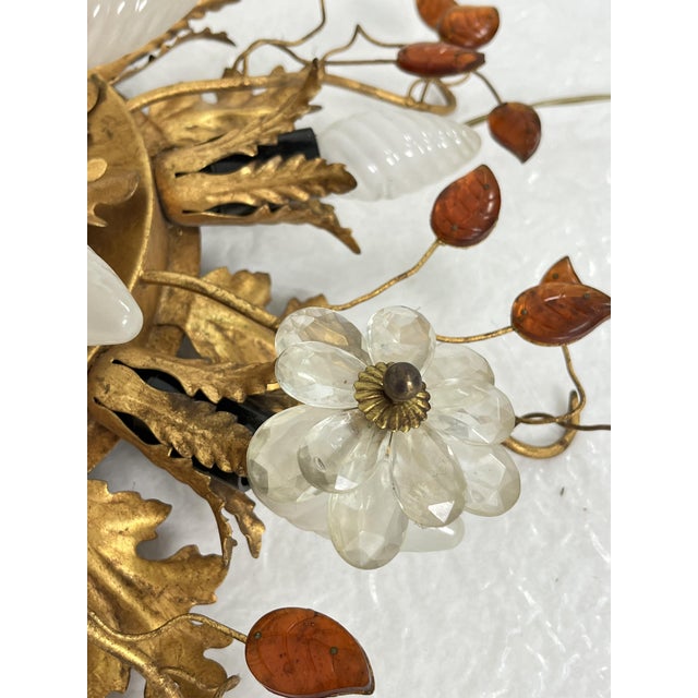 Large 15-Light Ceiling Lamp in Gold-Plated Wrought Iron and Colored Crystals from Banci Firenze, 1980s For Sale - Image 10 of 13