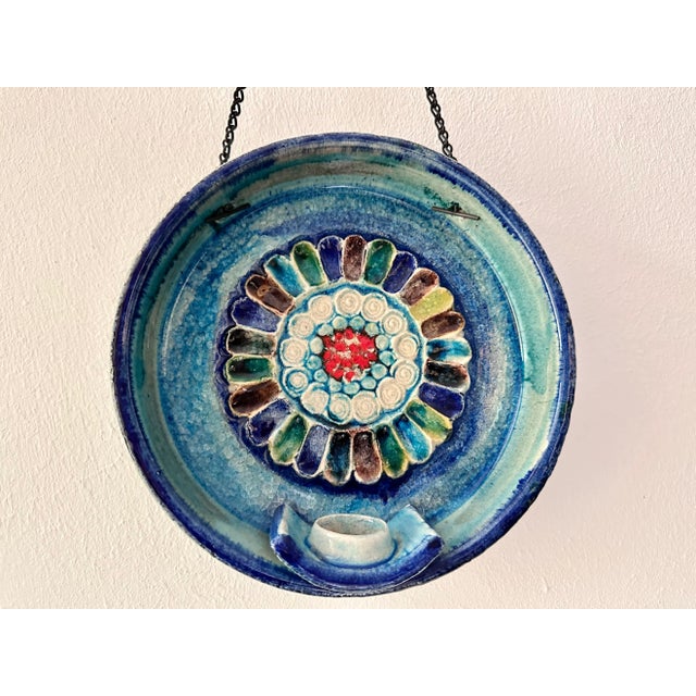 Mid-Century Modern Artisan Ceramic Art Wall Plate with Candleholder, Italy, 1950s For Sale - Image 3 of 12