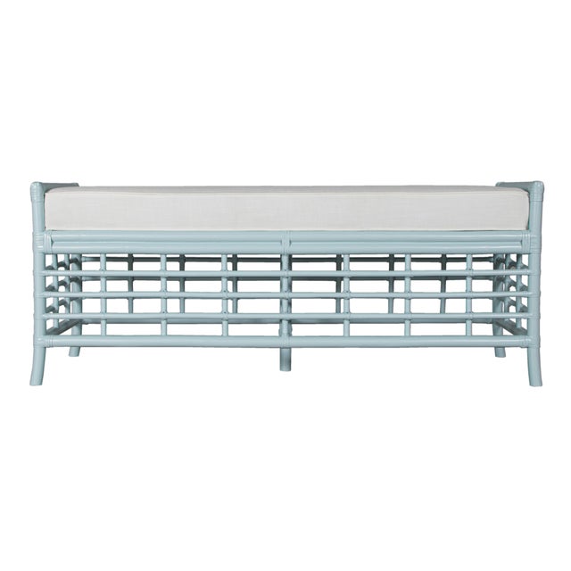 Wood Luna Bench - Light Blue For Sale - Image 7 of 7