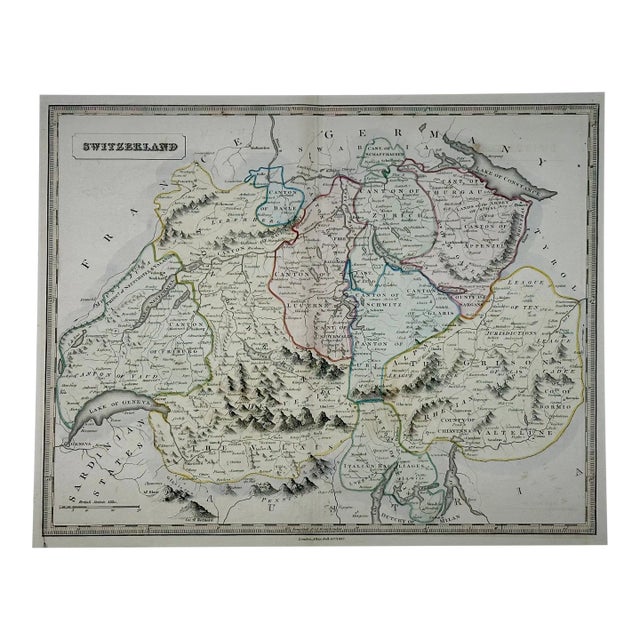 1837 Switzerland Map From Alan Bell's a New General Atlas, London For Sale