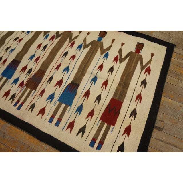 1930s Ivory Geometric Figures Antique American Navajo Yei Carpet 3' 5'' X 5' Flatweave Wool Rug For Sale - Image 9 of 9