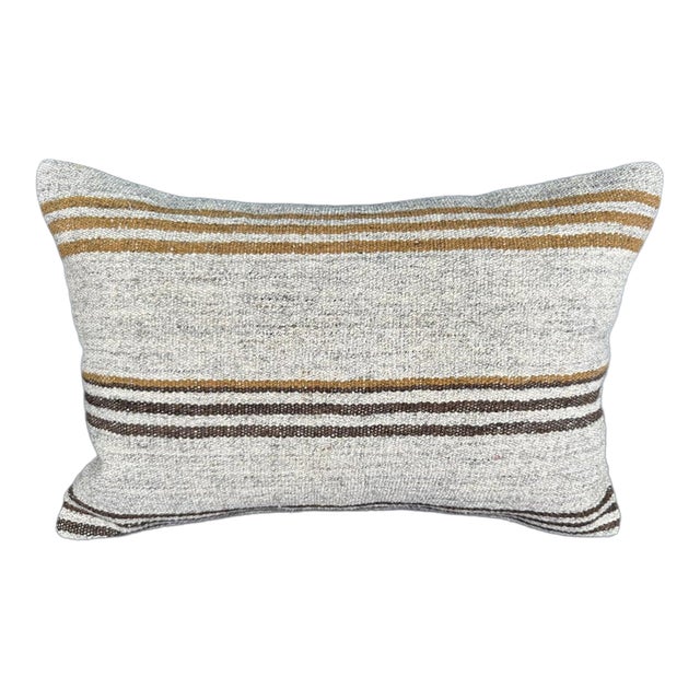 Turkish Hemp Pillow Cushion Natural Beige Brown Pillow Cushion Cover 16" x 24" For Sale