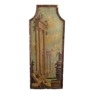 Early 20th Century Italian Capriccio Landscape Painting With Classical Ruins in Shaped Gilt Frame For Sale