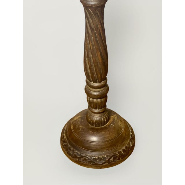 1910s French Custom Handcrafted Carved Wood Pedestal Planter For Sale - Image 9 of 12