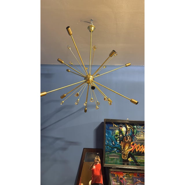 Mid-Century Gold-Plated Brass Sputnik Chandelier, 1960s For Sale - Image 4 of 5