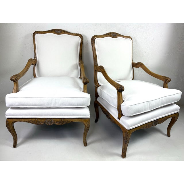 Shell Vintage French Country Style Newly Upholstered Armchairs /Pair For Sale - Image 7 of 11