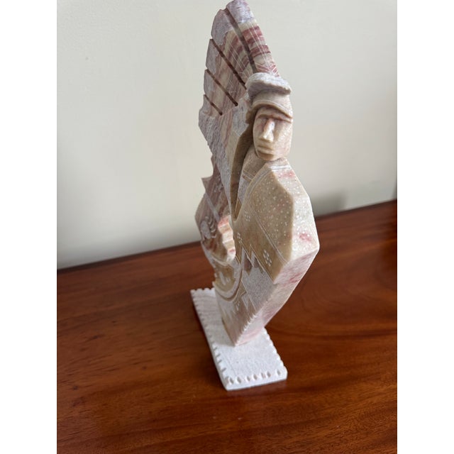 Navajo Alabaster Chief Sculpture by Richard Silver, 1980s Gallery Scale - 13" For Sale - Image 9 of 12