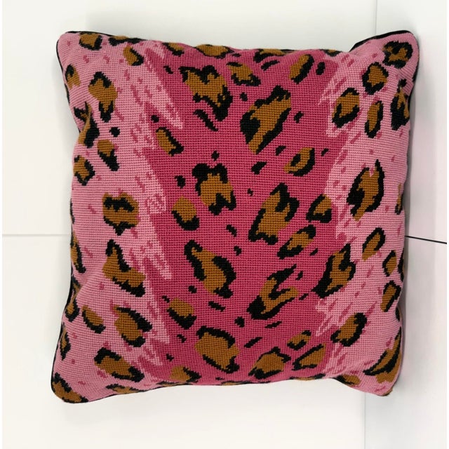 Pink animal print needle point pillow is a cheeky addition to your decor. The bold leopard motif is hot pink, pink, black...