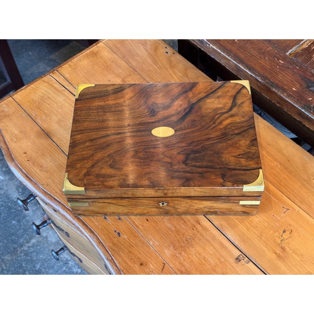 19th Century 19th Century Small Veneered Box With Brass Corner Mounts For Sale - Image 5 of 9