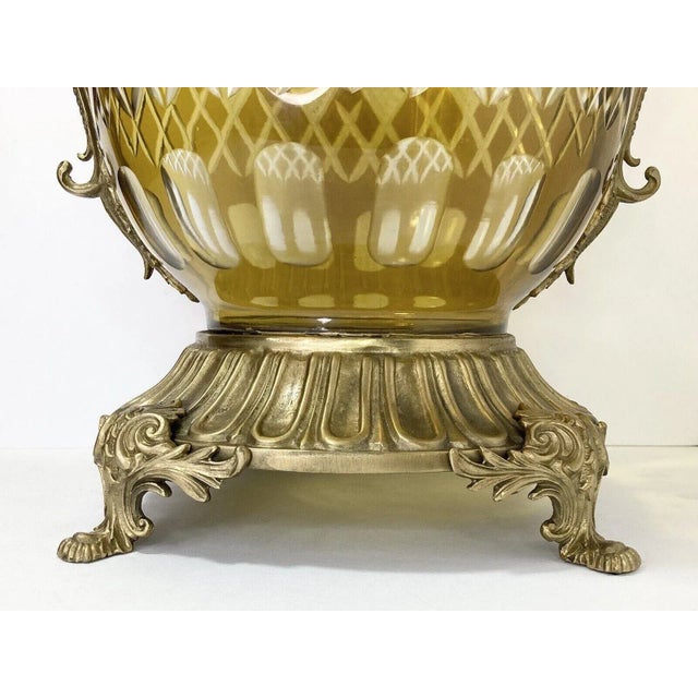 1960s 1960s Massive French Cut-To-Clear Amber Yellow Crystal Urn, Ornate Brass For Sale - Image 5 of 13