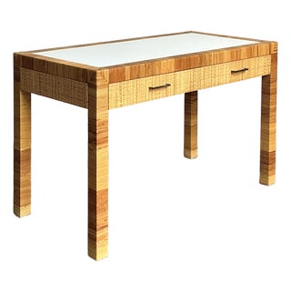 Vintage Boho Bielecky Brothers Wrapped Rattan Writing Desk For Sale
