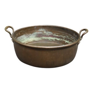 Antique French Copper Jam Pan With Riveted Brass Handles For Sale