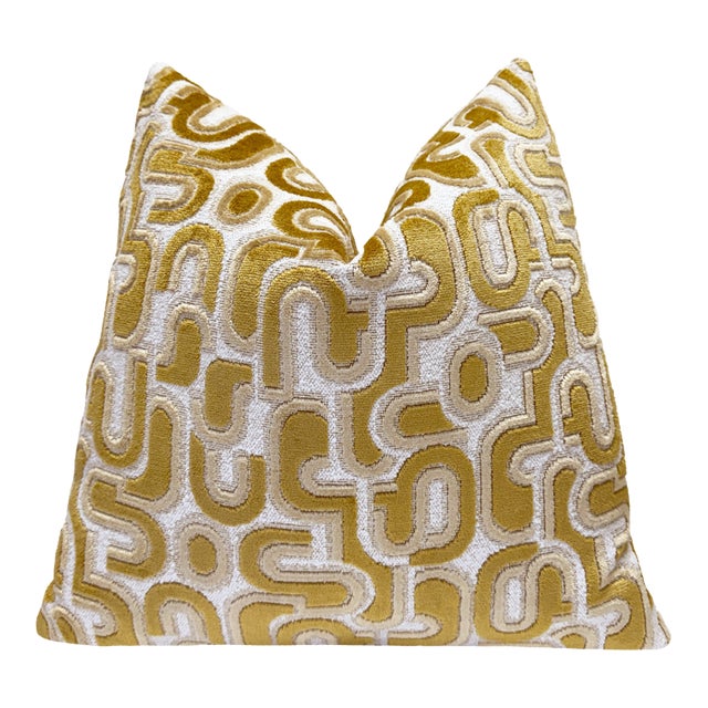 Gold Groove 22x22 Velvet Pillow With Feather Down Insert For Sale