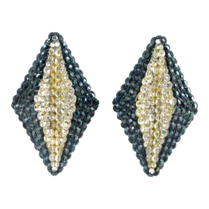 Richard Kerr Clip Earrings Blue and Silver Crystal Rhinestones - 2 Pieces