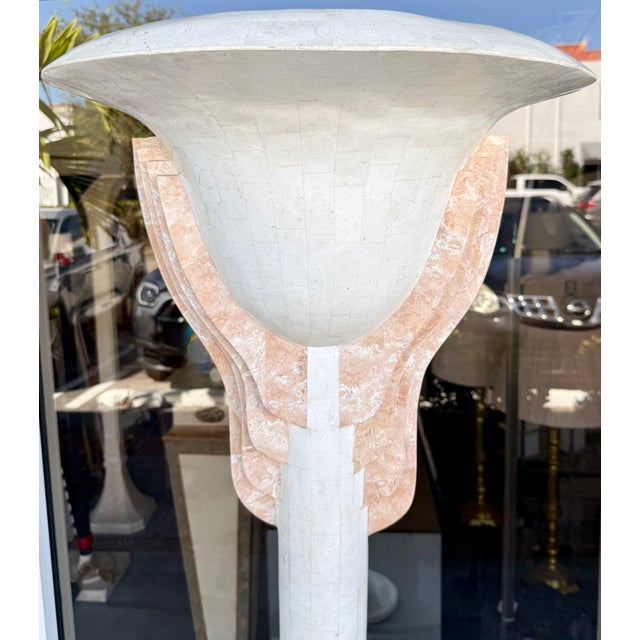 Italian Art Deco Style Tessellated Stone Torchiere From 80's For Sale - Image 4 of 9