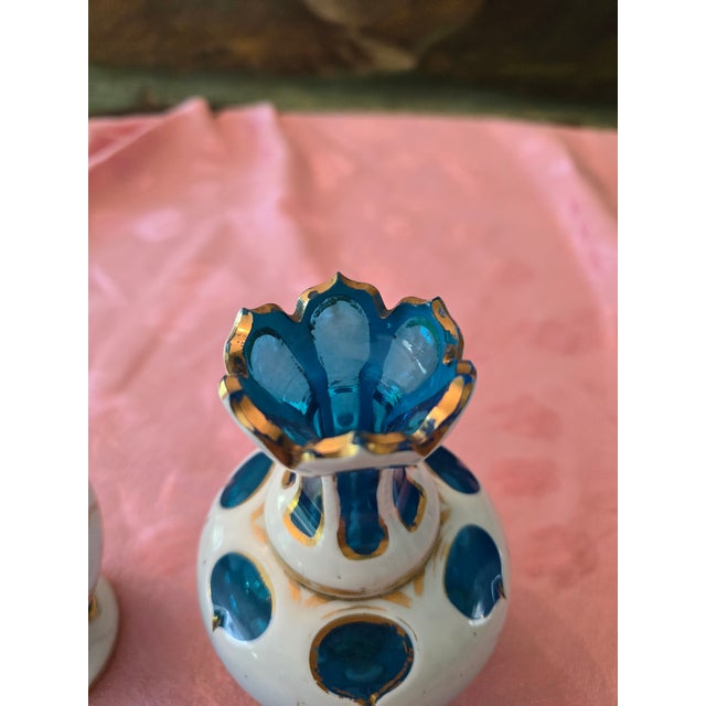 Antique Moser Bohemian Glass Overlay Pr Aquamarine Bottles For Sale In Boston - Image 6 of 14