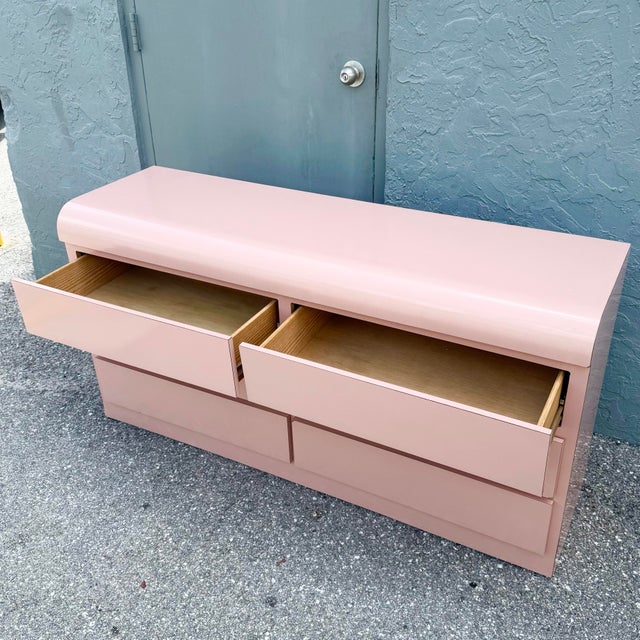 Postmodern Pink Gloss Laminate Waterfall Dresser For Sale - Image 10 of 12