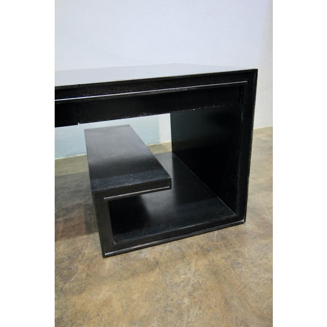 1970s Large Black Lacquer Thomas Pheasant for Baker Greek Key Coffee Table For Sale - Image 5 of 10