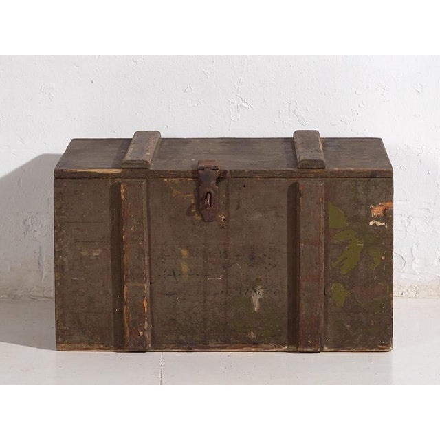 Small Antique Olive Green Chest, 1920s For Sale - Image 9 of 14