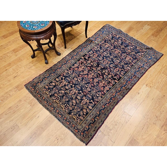 Textile Antique Persian Senneh Area Rug, Hand-Knotted Wool, Allover Herati Pattern, Navy & Red, 4x6 For Sale - Image 7 of 18