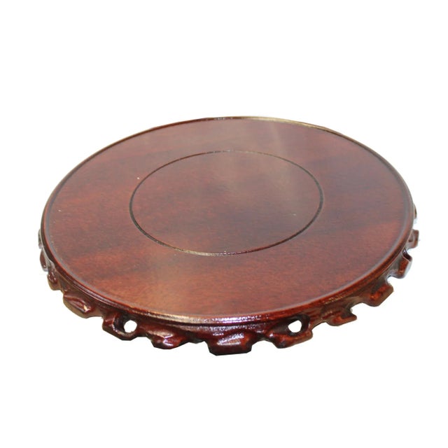 Chinese Brown Wood Handmade Round Table Top Stand Display Easel 7.75