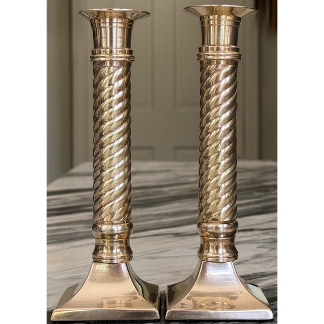 Ralph Lauren Style Solid Brass Candle Sticks - A Pair For Sale - Image 4 of 14