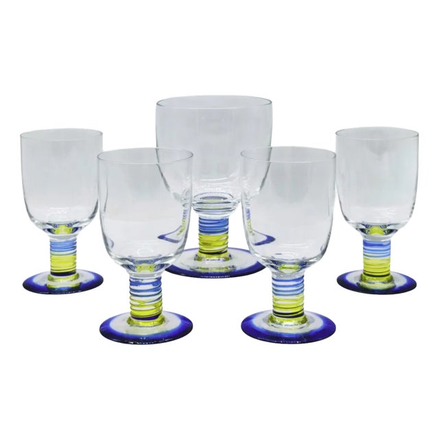Murano Glass Cup and Glasses Set, Italy, 1970s, Set of 5 For Sale