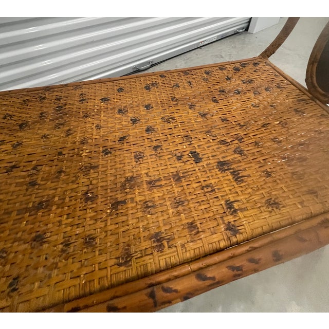 Mid-Century Bohemian Burnt Rattan Daybed Bench With Authentic Hand-Woven Cane Seat For Sale - Image 18 of 18