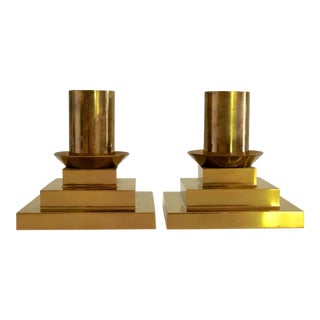 Vintage Mid-Century Modern Deco Brass Candlesticks Candle Holders - a Pair For Sale