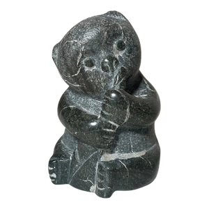 Vintage Hand Carved Soapstone Canada Bear Eating Eskimo Art Sculpture Inuit