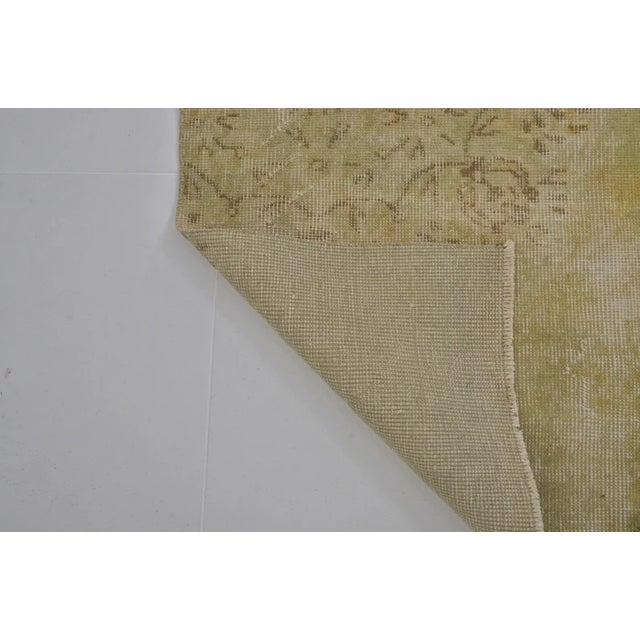 1960s 1960s Faded Green Turkish Hallway Runner, Hand-Knotted Wool, Organic Distressed Texture For Sale - Image 5 of 10