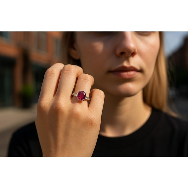 2010s Platinum Gia Certified 2.09 Carat Ruby and Diamond Cocktail Ring, Size 5 For Sale - Image 5 of 8