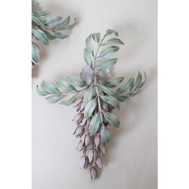 Gold Hand-Painted Wisteria Flower Wall Lamps by Hans Kögl, 1970s, Set of 3 For Sale - Image 8 of 14