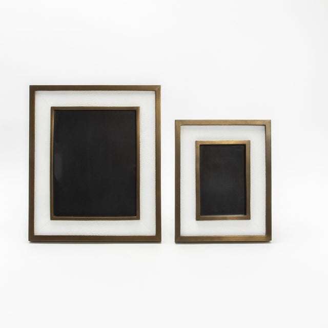 Picture Frame 8x10” in White Shagreen With Brass Details by Kifu Paris For Sale - Image 10 of 11