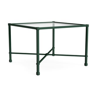 Brown Jordan Venetian 26" Square Occasional Table - Glass Top in Forest Green For Sale