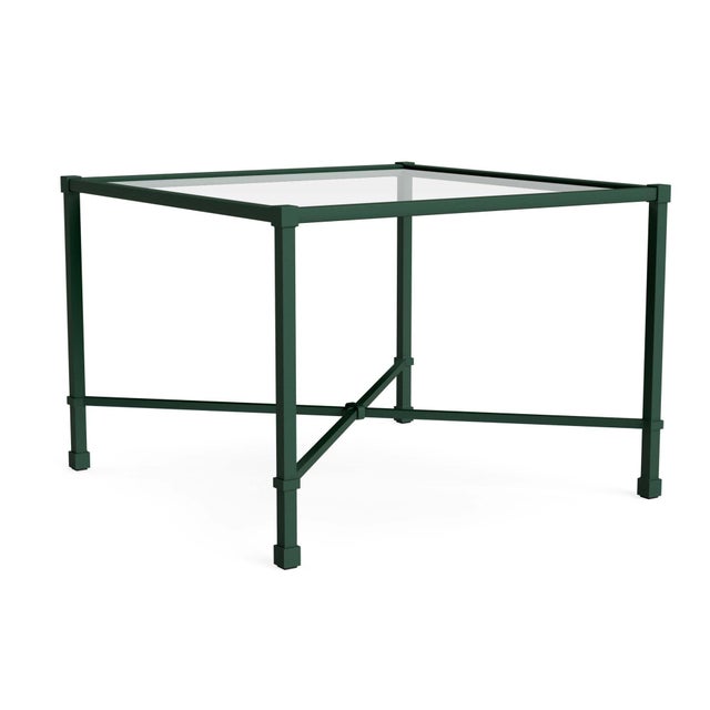 Brown Jordan Venetian 26" Square Occasional Table - Glass Top in Forest Green For Sale
