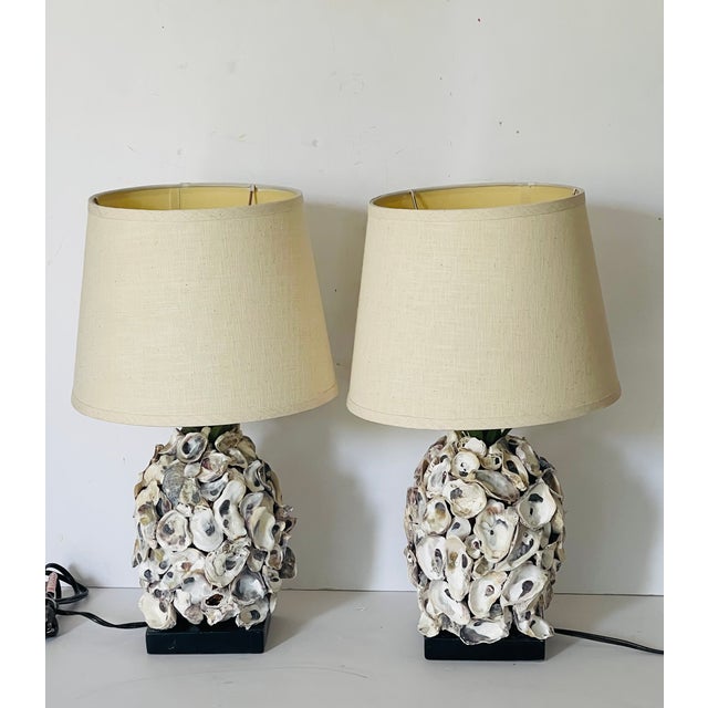 Coastal Coastal Grotto Oyster Shell Pair of Lamps For Sale - Image 3 of 5