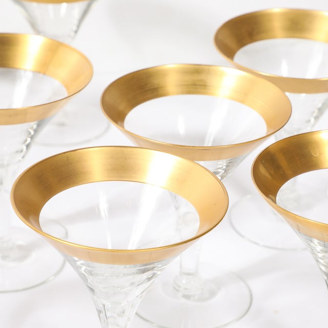 Set of 8 Mid-Century Modernist Gilt Rimmed Martini Glasses by Dorothy Thorpe For Sale - Image 13 of 15