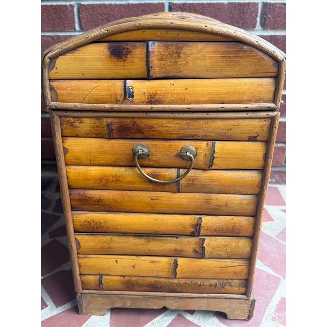 Midcentury Campaign Split Bamboo and Copper Trunk With Domed Lid For Sale - Image 4 of 13
