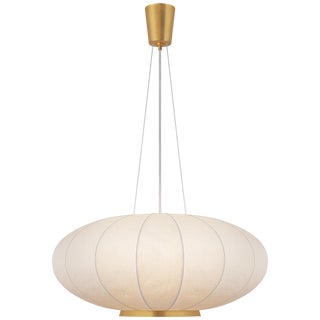 Barbara Barry for Visual Comfort Signature Paper Moon Large Hanging Shade in Soft Brass with Rice Paper Shade For Sale