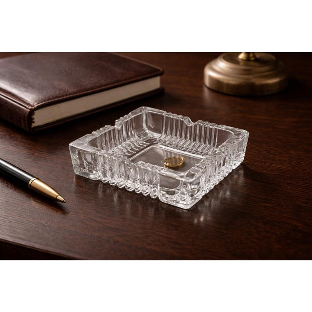 Vintage Architectural Pressed Glass Ashtray – Art Deco Revival Desk Catchall For Sale - Image 4 of 6