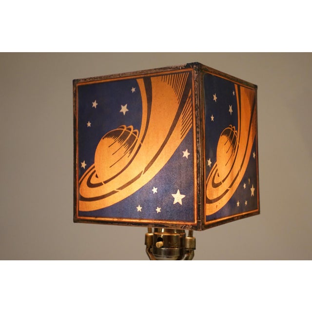 Art Deco Rarest Chicago 1933 Worlds Fair "Saturn" Logo Streamline Art Deco Chrome Cobalt Glass Table "Hall of Science" Lamp Sublime Condition! For Sale - Image 3 of 16
